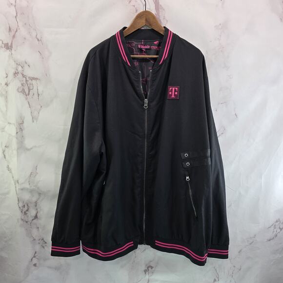 T Mobile Jacket Size 4X Black Pink Bomber Full Zip Varsity Employee Merch - Picture 1 of 10